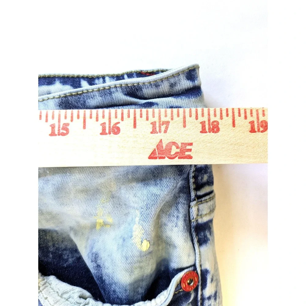 Makobi Men's Acid Wash Distressed Red Ripped Patch Jeans M1773 Blue 38x32 - Picture 7 of 8